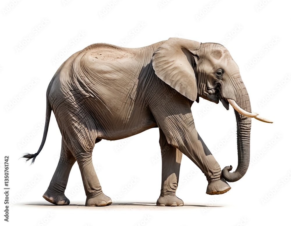 Fototapeta premium African Elephant Walking Isolated on White