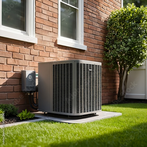Modern Air Conditioning Unit Installed on Brick House