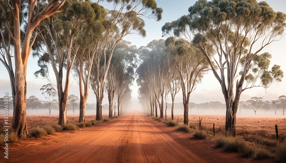Fototapeta premium Misty Morning on a Red Dirt Road