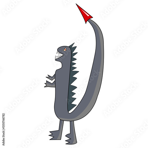 A Cartoon Monster with Pointed Tail. Vector illustration