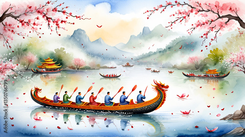 Scenic Lake Boat Painting