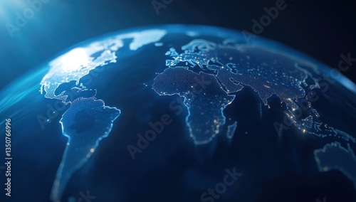 Glowing Earth at night showing continents, city lights, and global connections