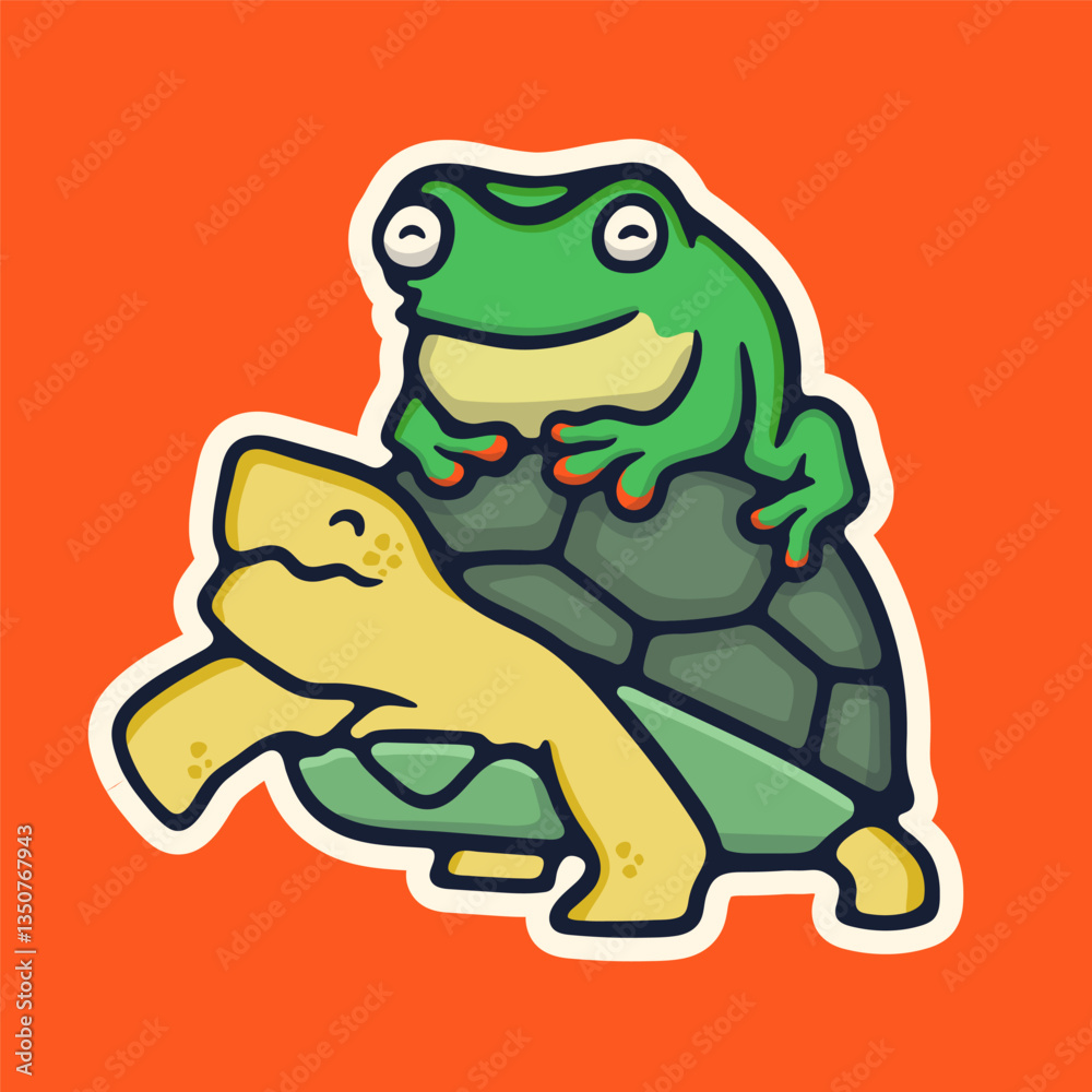 Obraz premium Art Illustration cartoon turtle and frog with smile face