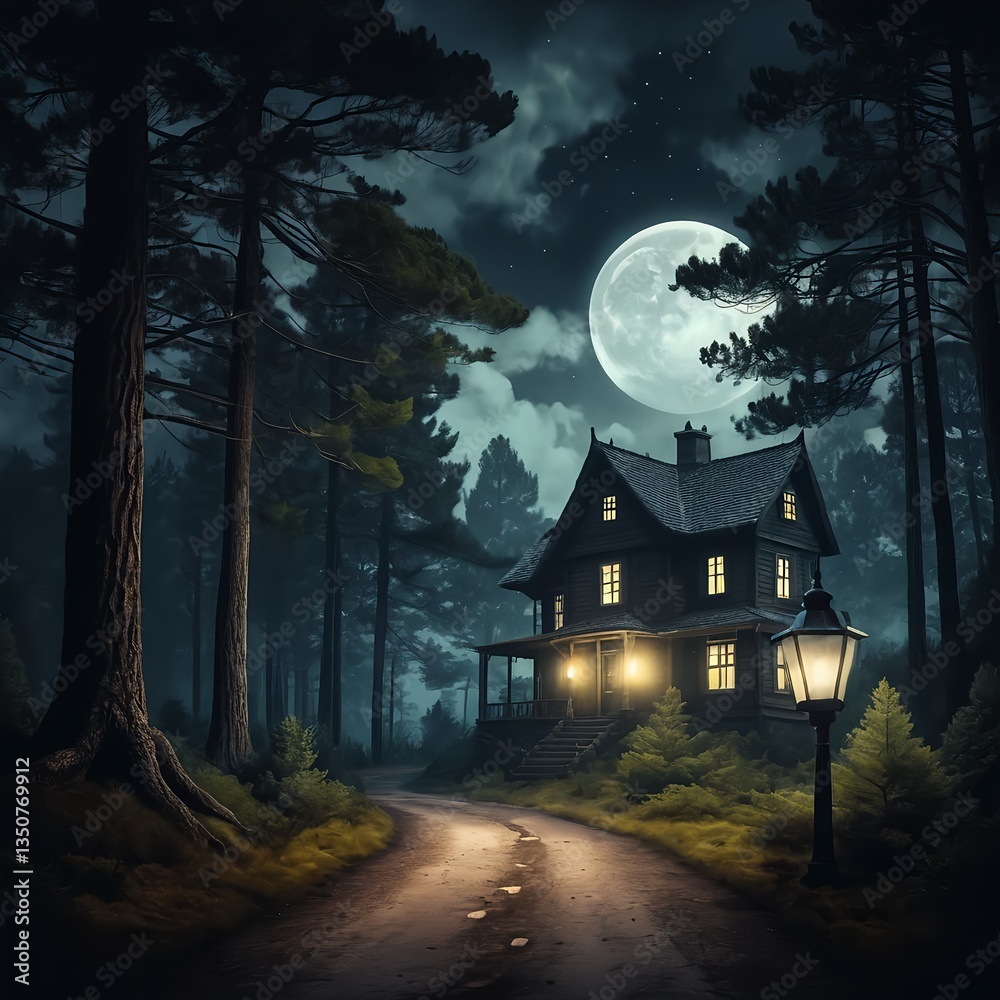 Fototapeta premium Mysterious House in the Moonlight