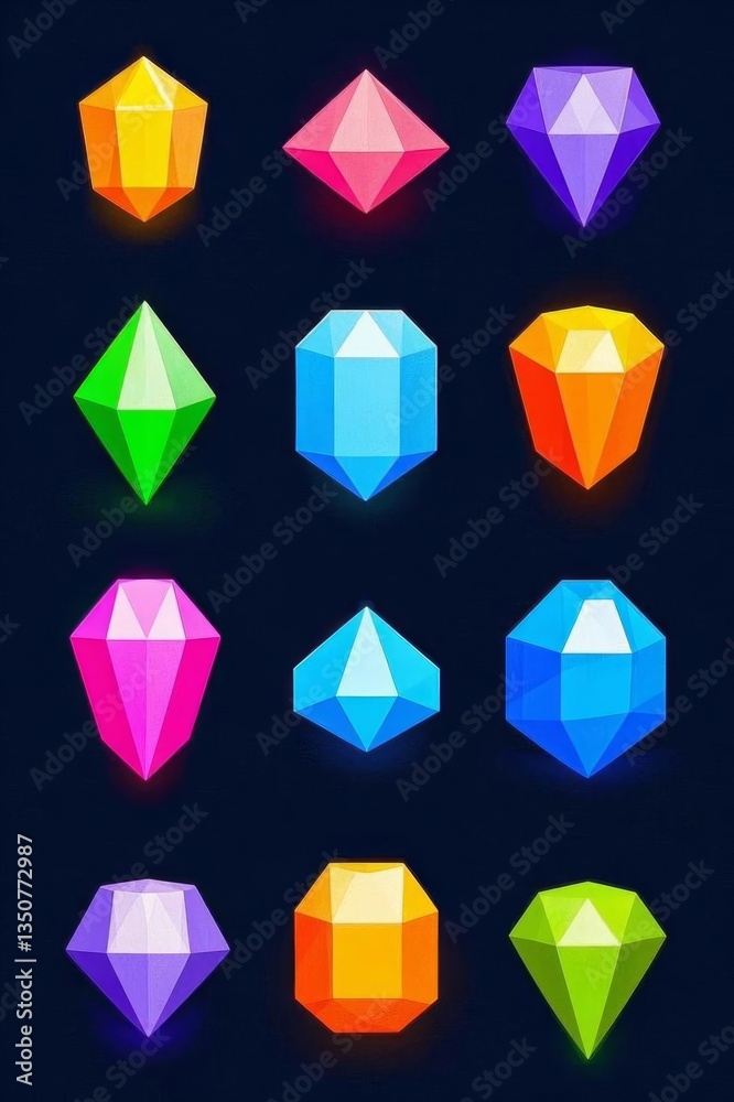 a set of nine different colored diamonds on a black background a set of nine different colored diamonds on a black background