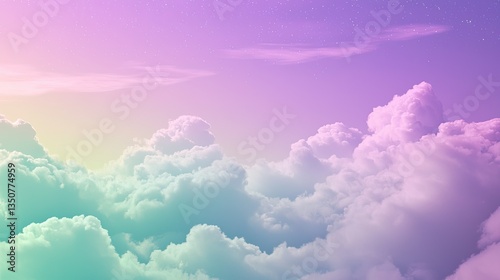 ghost sky, clouds, glow light purple and green, fog, stars