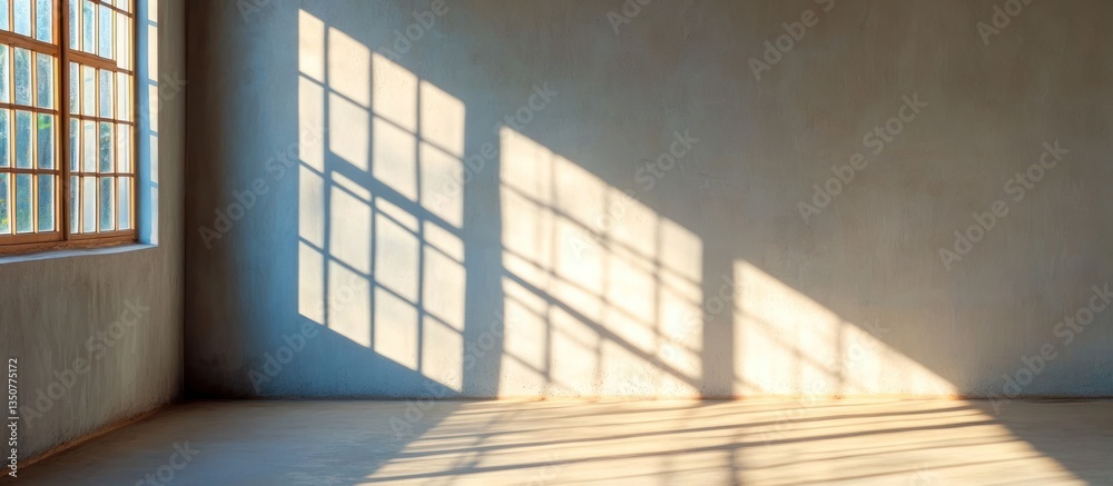Obraz premium Empty room with window sunlight shadows, ideal for product placement