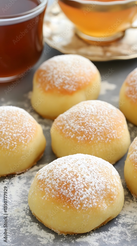 Delicious Powdered Sugar Yeast Buns with Tea