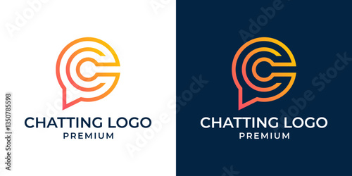 Letter C logo design with chat vector illustration symbol. Initial letter C chat logo design vector template. Business, company, community, discussion, conversation, online, letter O C logo.