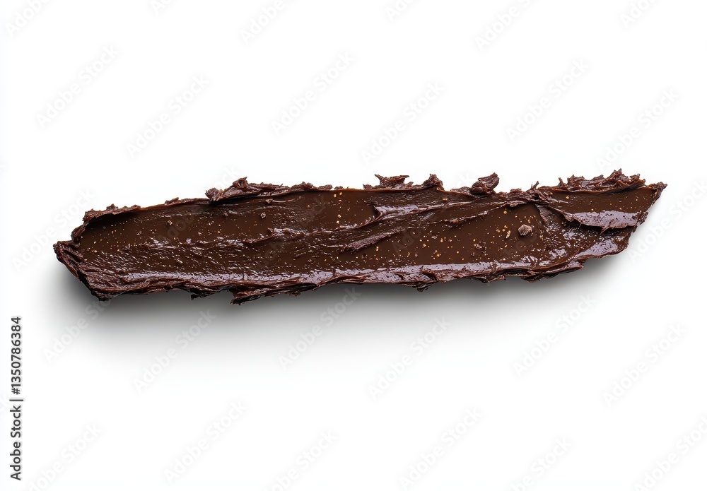 Fototapeta premium Rich dark chocolate spread on a white surface highlighting the smooth texture and glossy finish, perfect for desserts or baking inspirations.