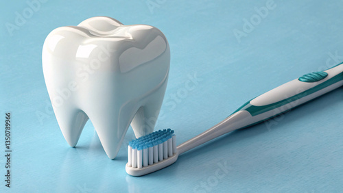 Digital Illustration of a Tooth and Toothbrush on Blue Background