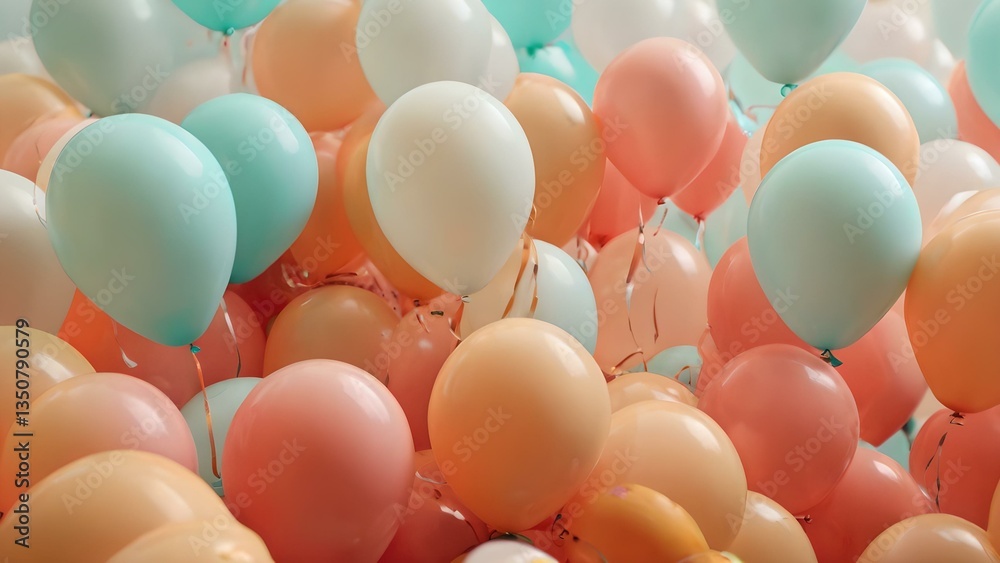 custom made wallpaper toronto digitalVibrant Coral, Orange, and Turquoise Balloons Floating Upward in a Clear Sky - Perfect Modern Birthday Wallpaper
