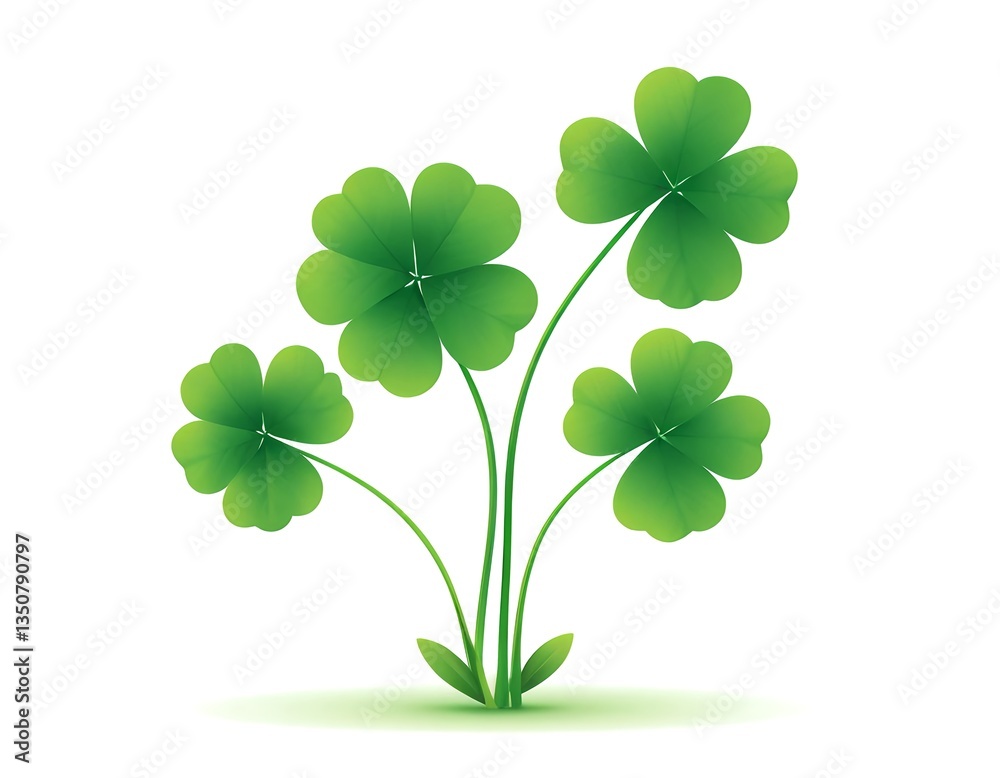 Four-Leaf Clover Plant, Isolated on White Four-Leaf Clover Plant, Isolated on White