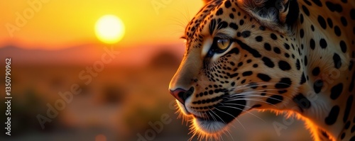 Close-up of leopard's eyes with sunset background, close-up, leopard