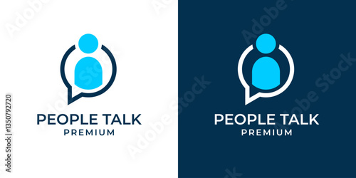 People business chat logo, customer support services icon symbol vector illustration design. Business people logo with chat icon symbol vector template. Technology, leader, company, discussion logo.