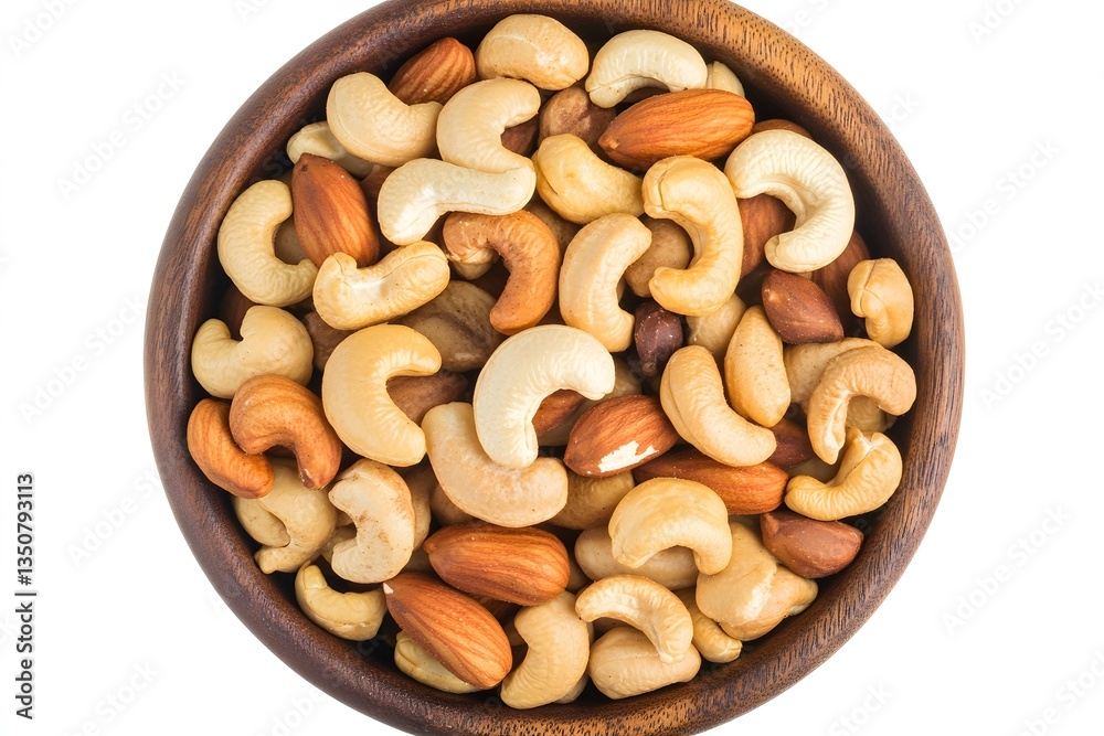 Delicious Mix of Cashews and Almonds in Wooden Bowl Delicious Mix of Cashews and Almonds in Wooden Bowl