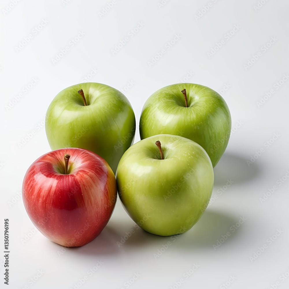 Red Apple and Green Apples on White Background Red Apple and Green Apples on White Background