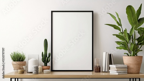 Elegant Mockup Scene with Potted Plants and a Blank Picture Frame for Interior Design Showcase