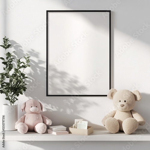 Cozy Nursery Corner with Teddy Bears Artwork Frame and Plant Arrangement Peaceful Atmosphere