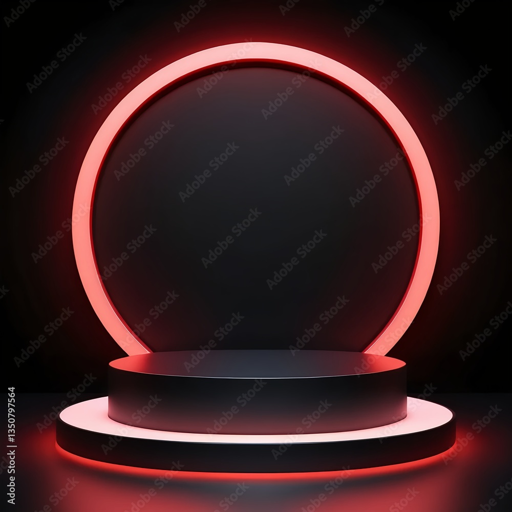 Red Neon Circle and Black Platform Red Neon Circle and Black Platform