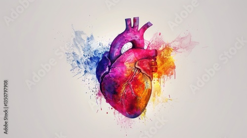 Colorful heart with a splash of paint surrounding it