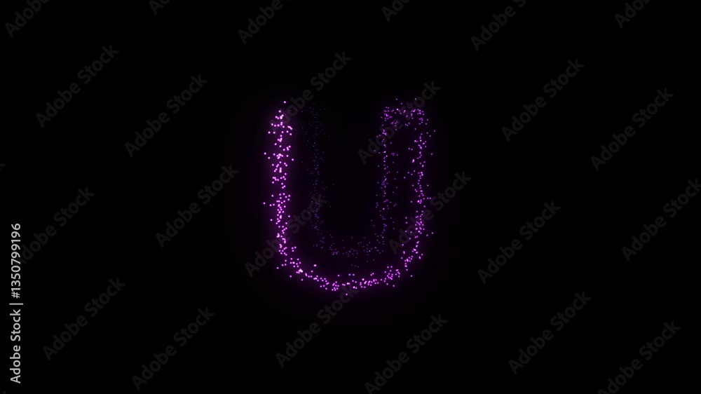 Glowing particle text animation forming the letter U in a seamless loop Glowing particle text animation forming the letter U in a seamless loop