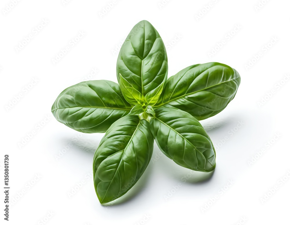 Fototapeta premium Fresh Green Basil Sprig Isolated on White
