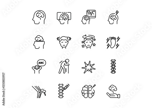 Set of icons for Neurology. Editable stroke. Vector illustration