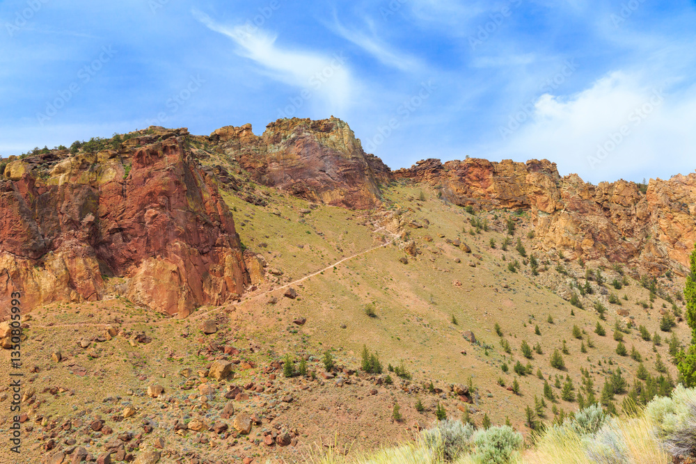 North America, United States, Oregon, Central Oregon, Redmond, Terrebonne, Oregon. Smith Rock State Park. Crooked River. High Desert. Basalt rocks and cliffs.