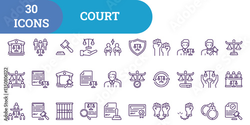Court Icon Set With Line Style And Grape Color For Design