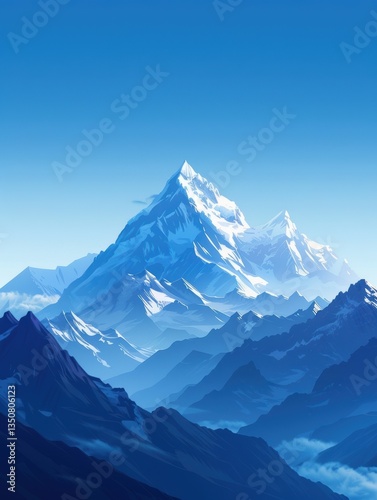 The mountains are covered in snow and the sky is a deep blue