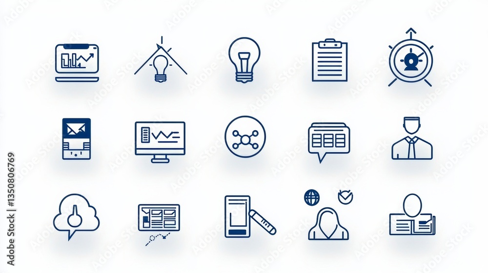 Fototapeta premium A modern business focused icon pack of 15 outline designs