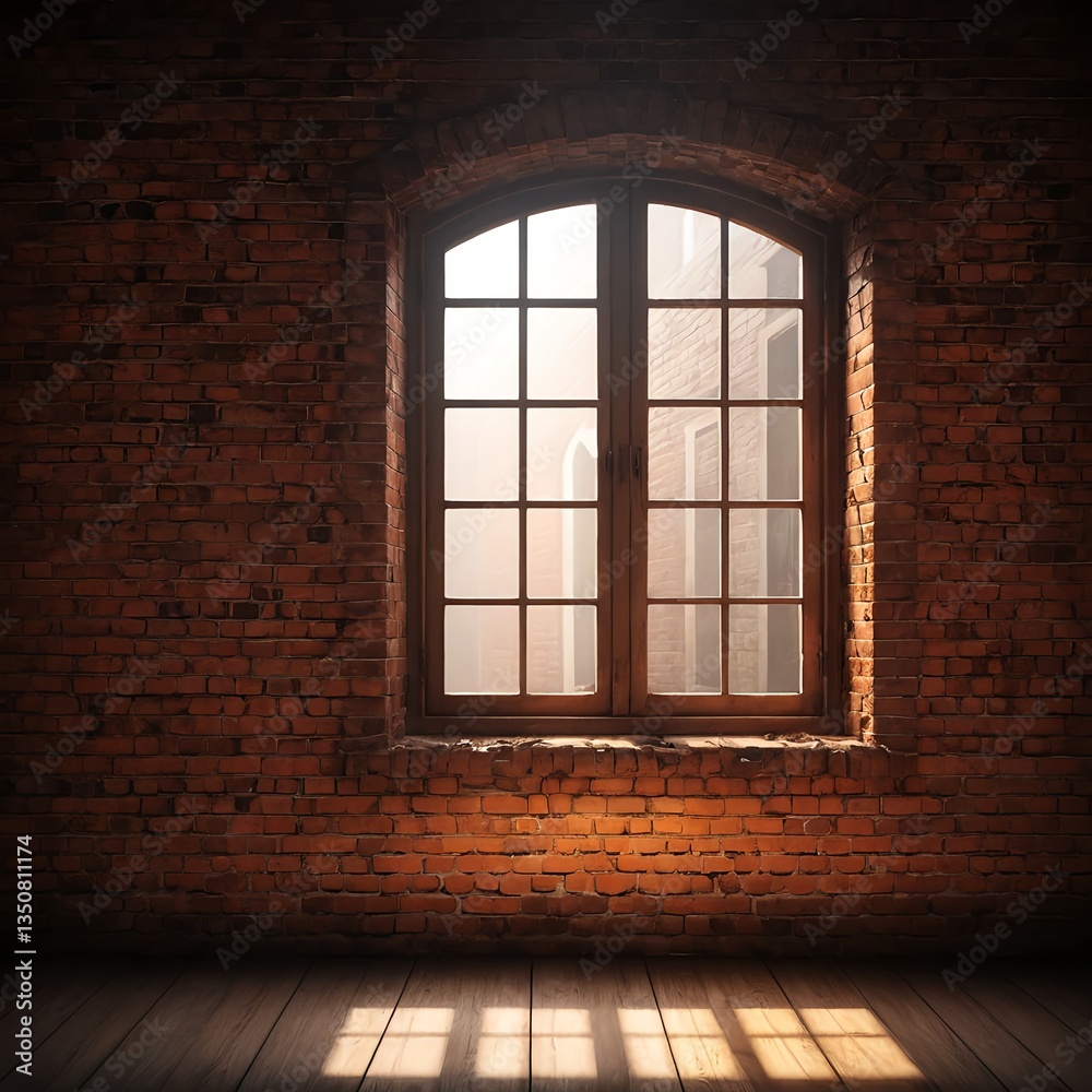 Sunlit Brick Wall with Arched Window Sunlit Brick Wall with Arched Window