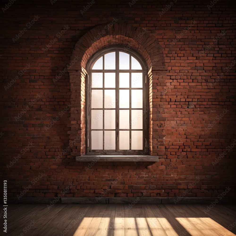 Sunlit Arch Window in Brick Wall Interior Sunlit Arch Window in Brick Wall Interior