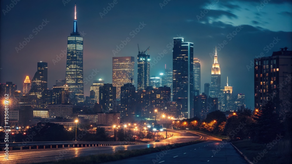 Fototapeta premium Nighttime cityscape photography a stunning glowing skyline over urban roads vibrant city environment a beautifully blurred background of glowing city lights