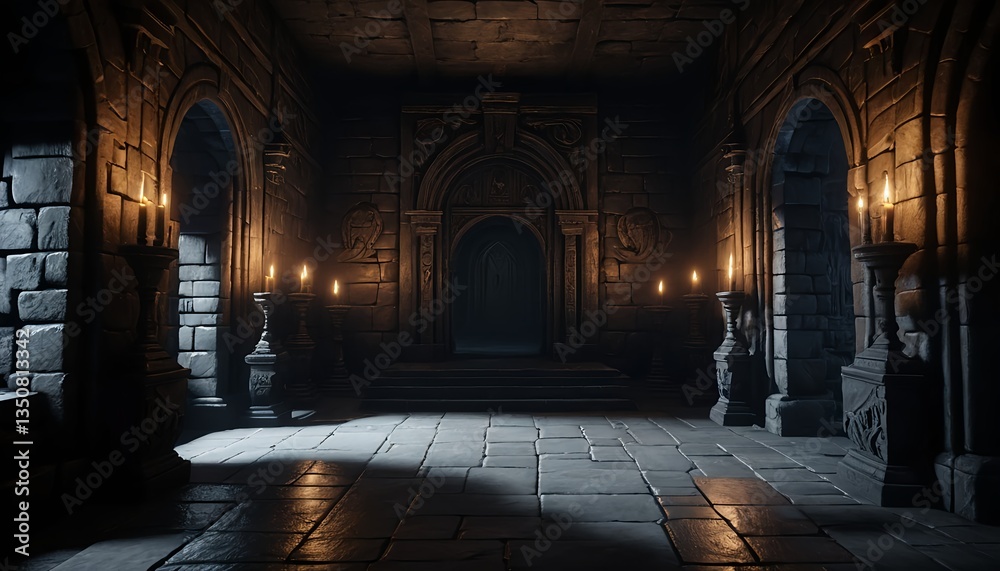 Fototapeta premium Dark Medieval Hallway with Candles