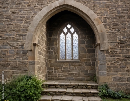 Stone Archway with Gothic Window and Steps