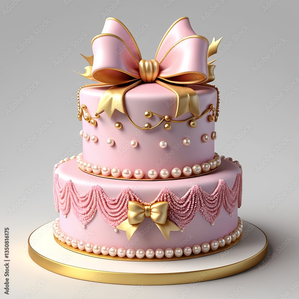 Elegant Pink Two-Tiered Cake with Gold Accents Elegant Pink Two-Tiered Cake with Gold Accents