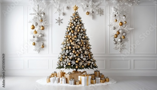 Wallpaper Mural Elegant Gold and Silver Christmas Tree with Presents Torontodigital.ca