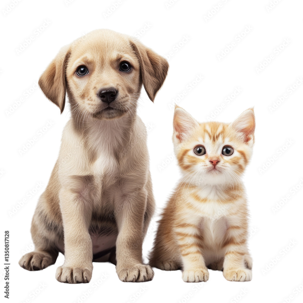 A dog and a cat are sitting next to each other A dog and a cat are sitting next to each other
