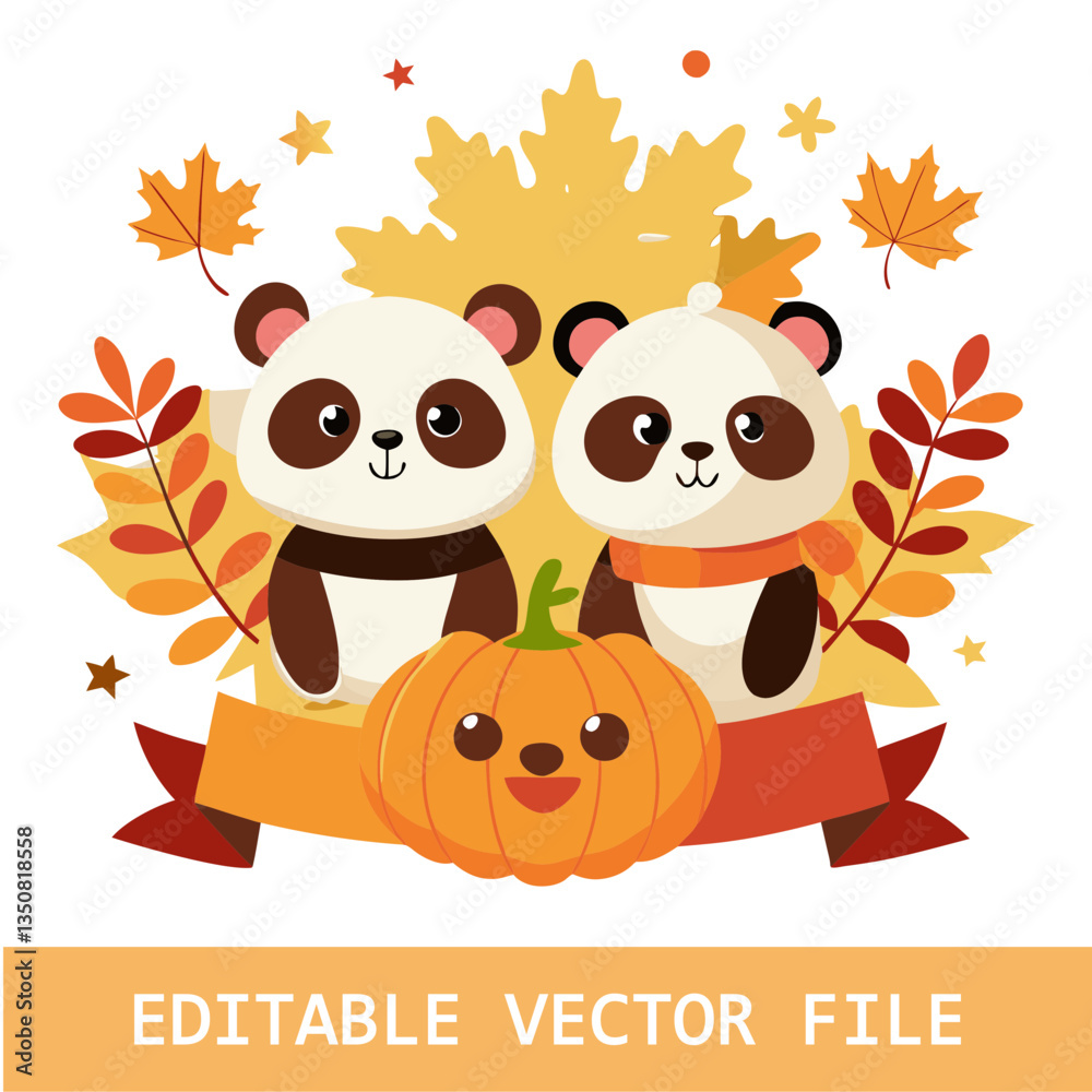 Obraz premium Cute Panda with crochet clothes and scarf Watercolor clipart 