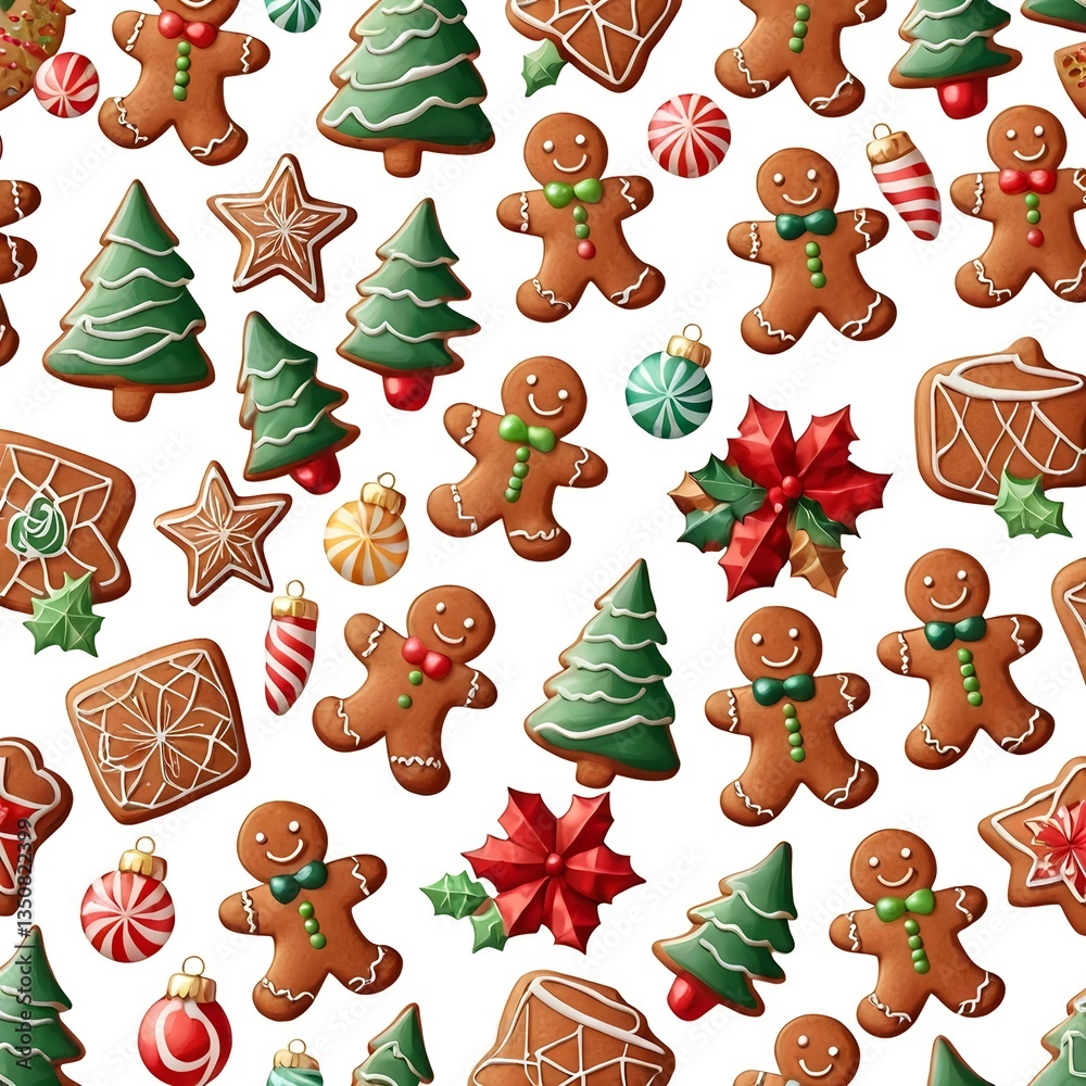 Seamless Pattern of Christmas Gingerbread Cookies and Decorations Seamless Pattern of Christmas Gingerbread Cookies and Decorations