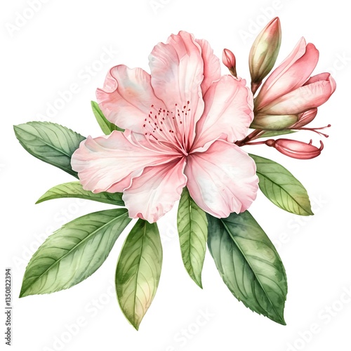 Wallpaper Mural Pink Rhododendron Blossom with Green Leaves Watercolor Painting Torontodigital.ca