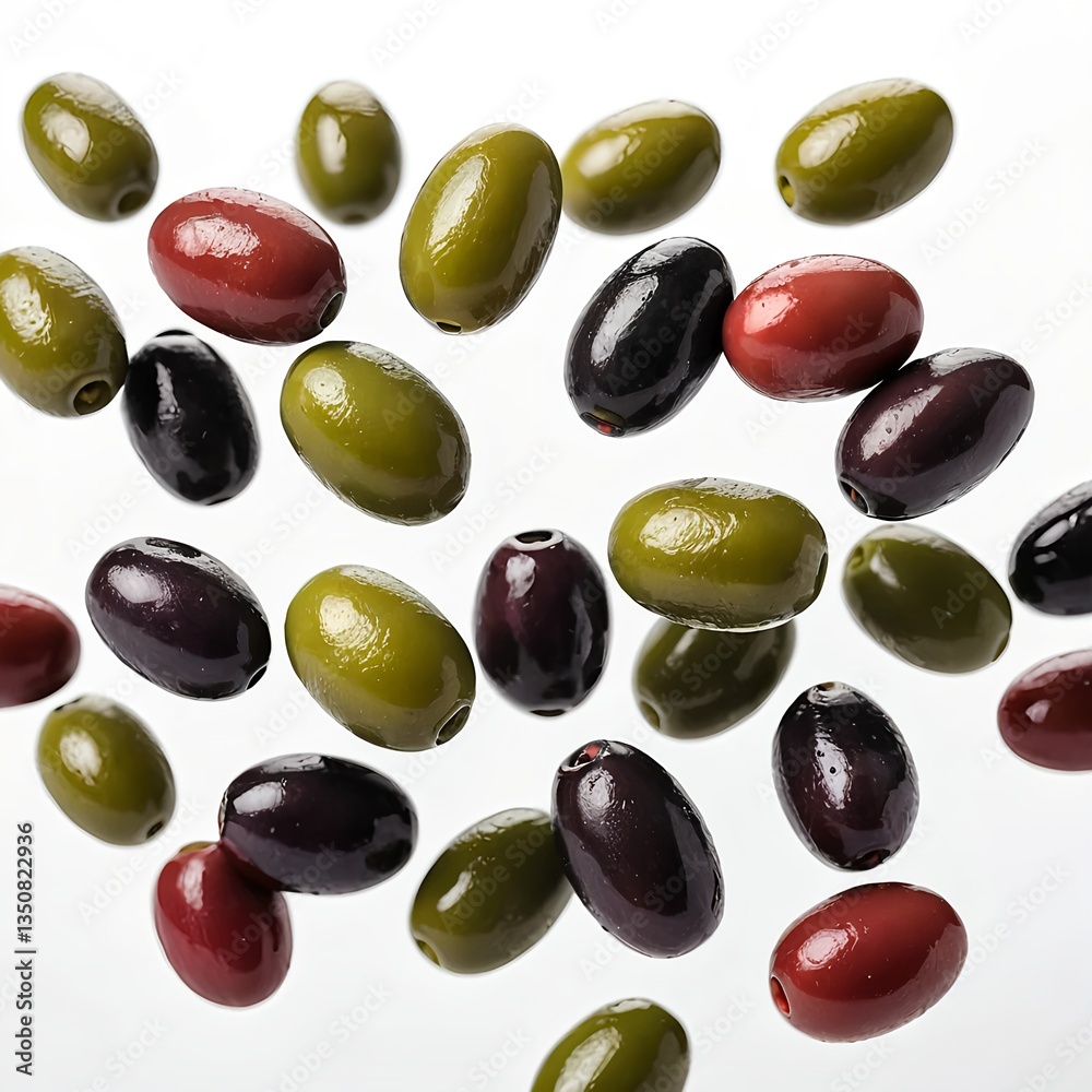 Floating Olives - Green, Black, and Red Olives in Air Floating Olives - Green, Black, and Red Olives in Air