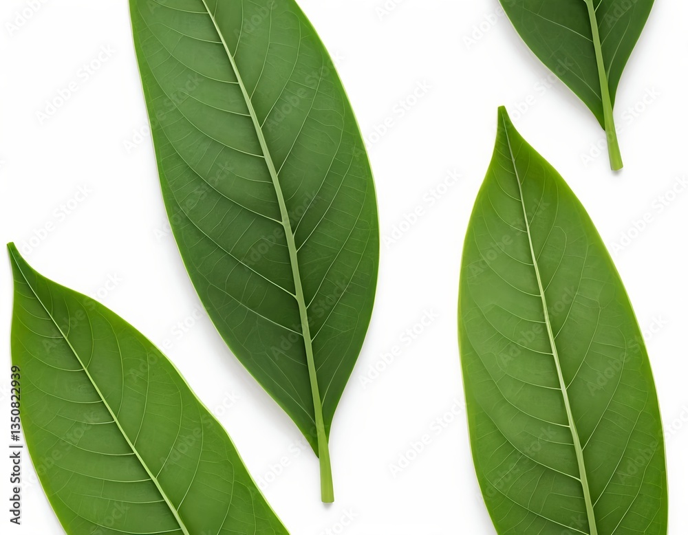 Obraz premium Lush Green Leaves on White Background