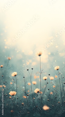 Misty Field with Wildflowers, and Dawn.