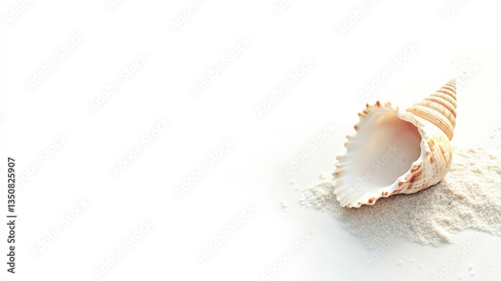 Isolated Conch Shell Resting on White Sand Background Isolated Conch Shell Resting on White Sand Background