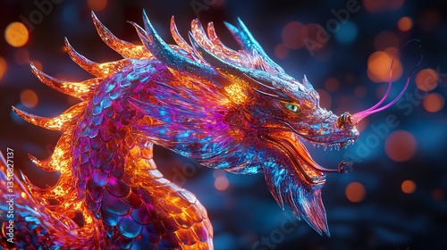 A beautiful and colorful fantasy dragon with impressive details