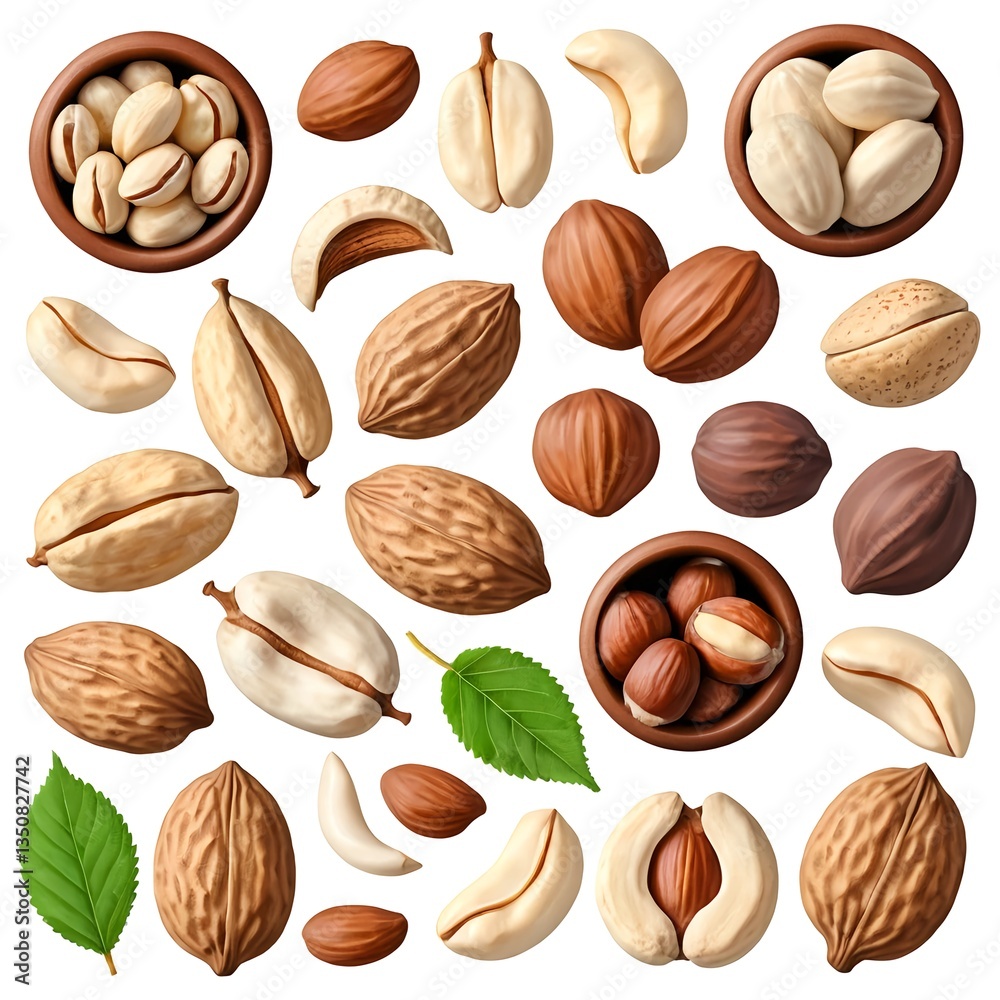 Assortment of Nuts Isolated on White Background Assortment of Nuts Isolated on White Background