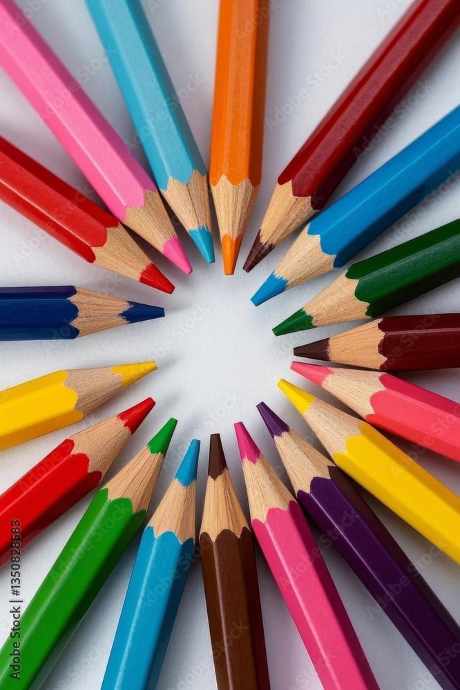 a close up of a circle of colored pencils with one in the middle a close up of a circle of colored pencils with one in the middle